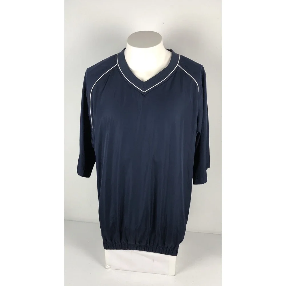 Footjoy Men Large Wind Shirt Blue Short Sleeve V Neck Polyester Golf Lightweight